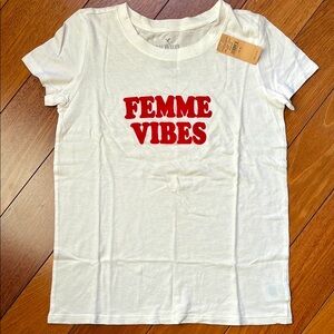 NWT AE Femme Vibes Velveteen Slogan Shirt